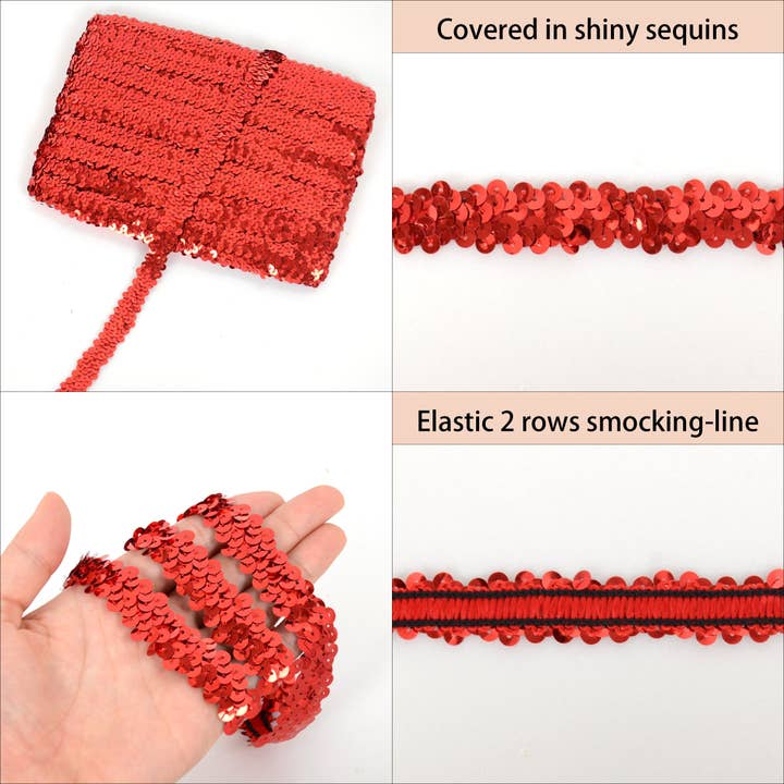 AK Brand - Wholesale Ribbon – Gift wrapping - Elastic Sequin Trim 0.8 Inch Glitter Paillette Ribbon2