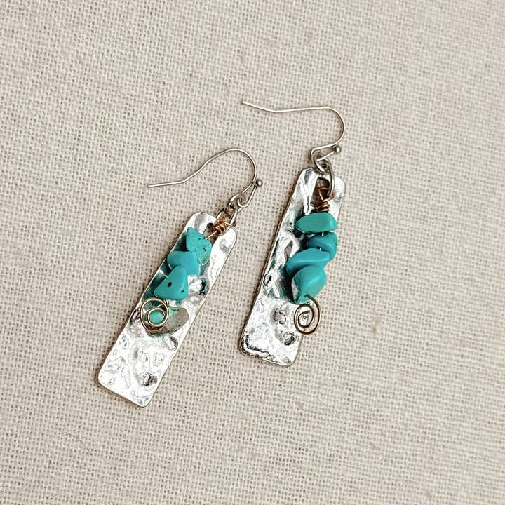 Juniper Wish - Wholesale Dangle Earrings - Turquoise Drop Earrings – Hammered Silver2