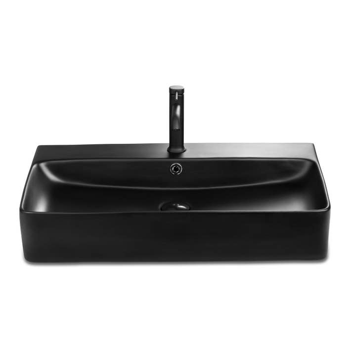 Stilform Handels GmbH - Wholesale Bathroom Accessory Set - Berlin washbasin 70x42 made of the finest ceramic for wall mounting or as a countertop washbasin with tap hole in matt black2