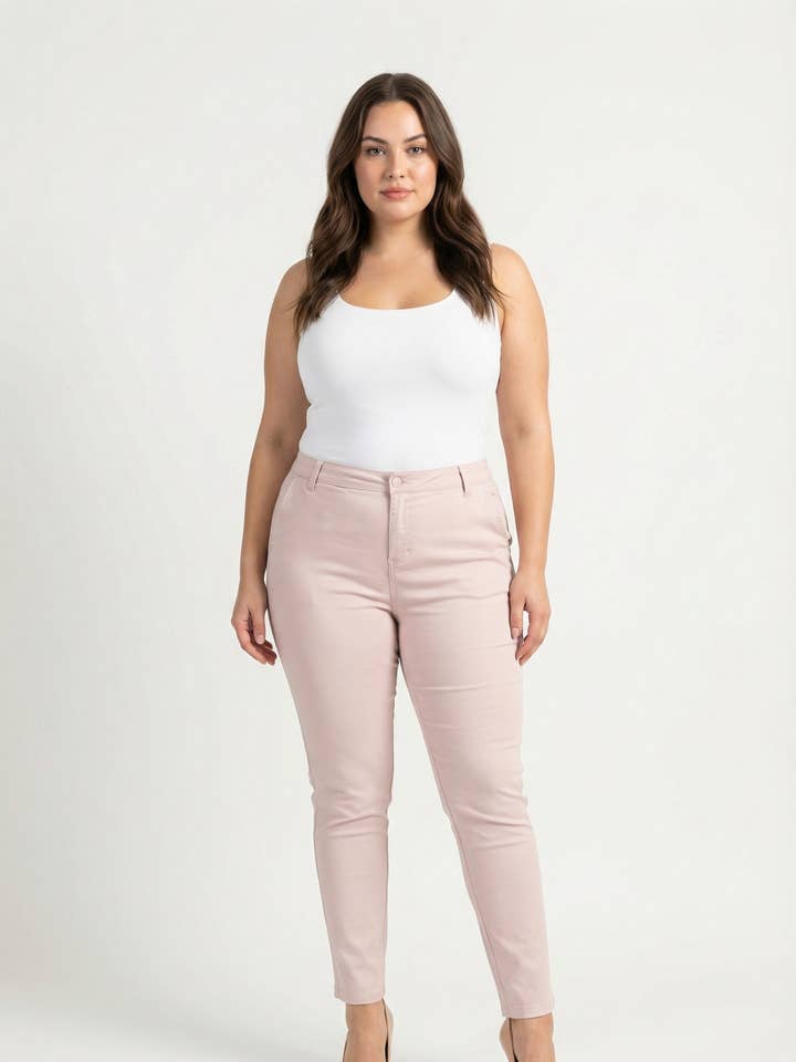 Beige chino grote maat (B309) voor wholesale door Pomme Rouge Paris