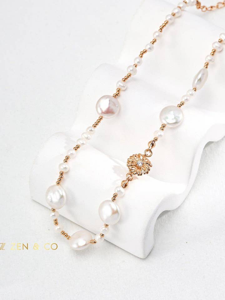 DOMINIQUE Extravagant Pearl Necklace, Sterling Silver, 18K Gold Plated, Freshwater Pearl, Nature Stone for wholesale by ZEN&CO Studio