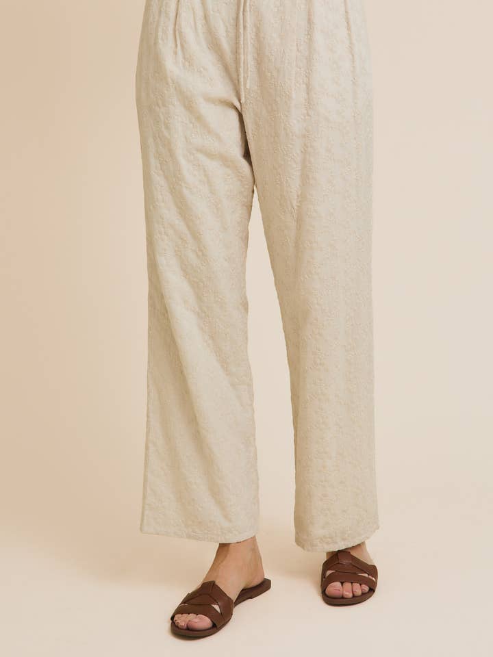 TAUPE DRAW STRING WAIST EYELET PANTS for wholesale on Faire