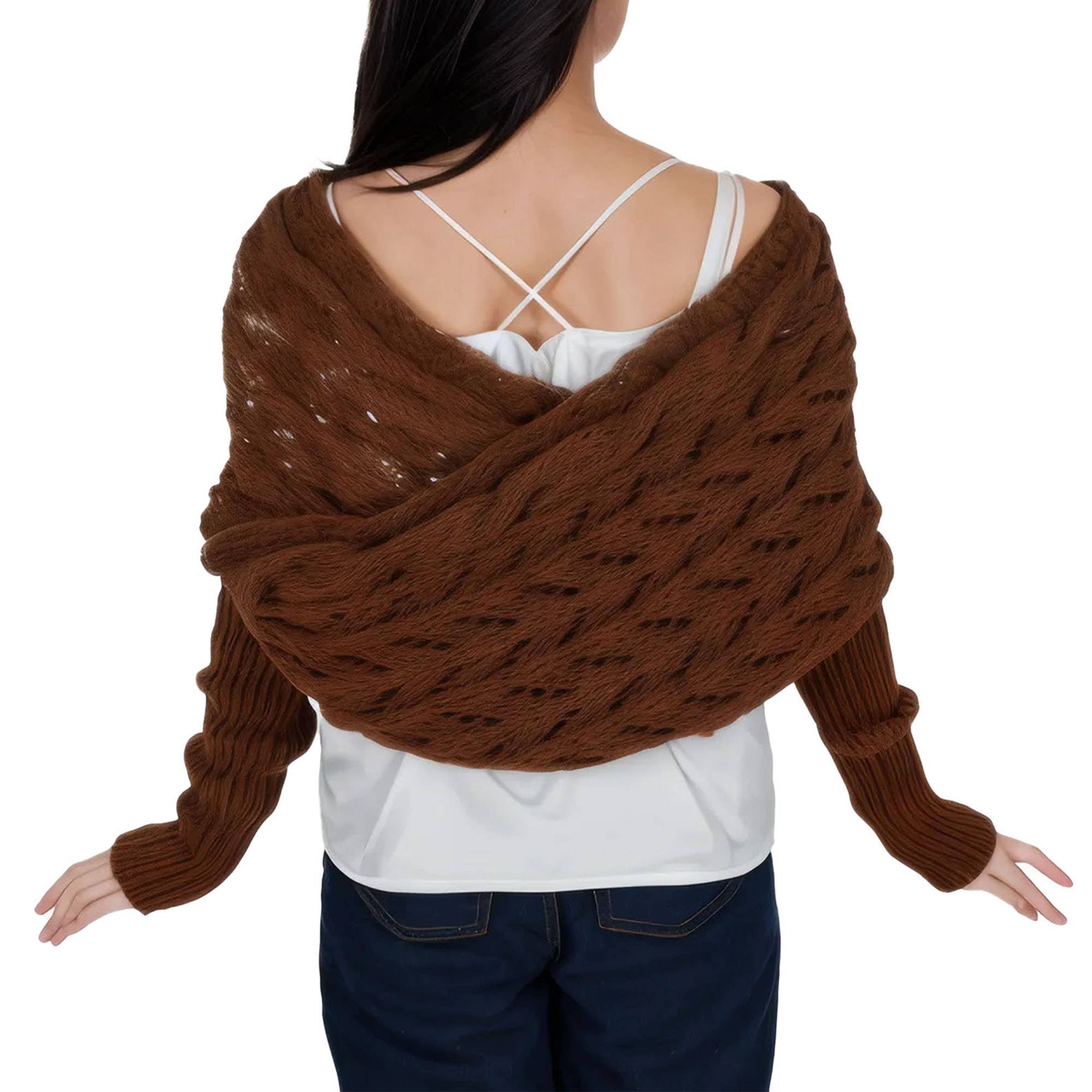 AK Brand – Engroshandel Tørklæde - Dame – Ensfarvet hæklet strikket kabeltørklæde trøjeomslag13