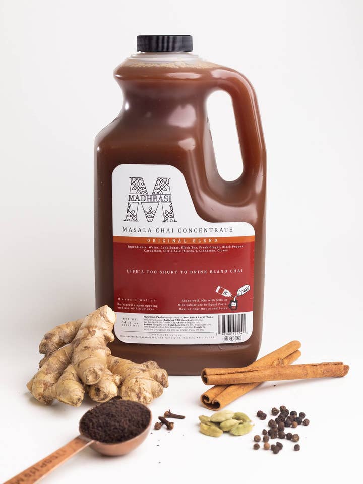 Masala Chai Concentrate - Sweetened | 64 oz (Case of 6) for wholesale by Madhrasi Chai