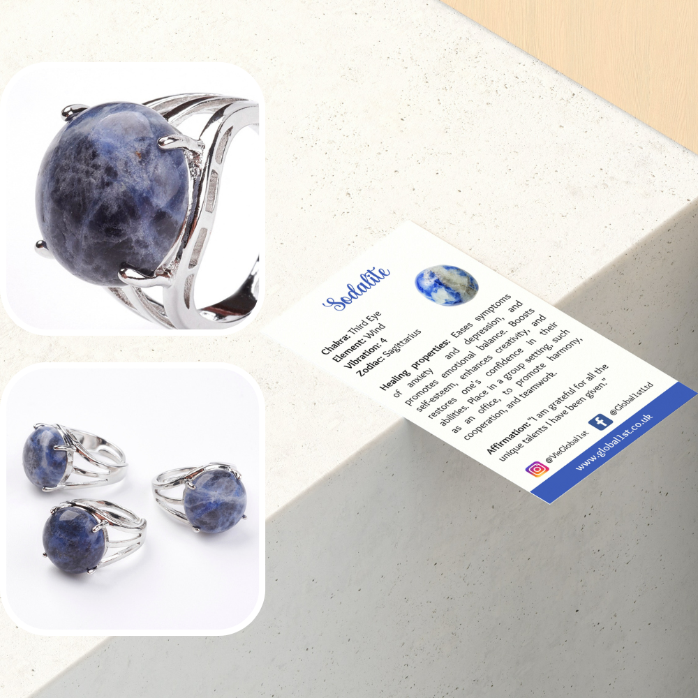 VIE - Vendita all'ingrosso Anelli cocktail/statement - Anello regolabile placcato argento con grande pietra circolare29