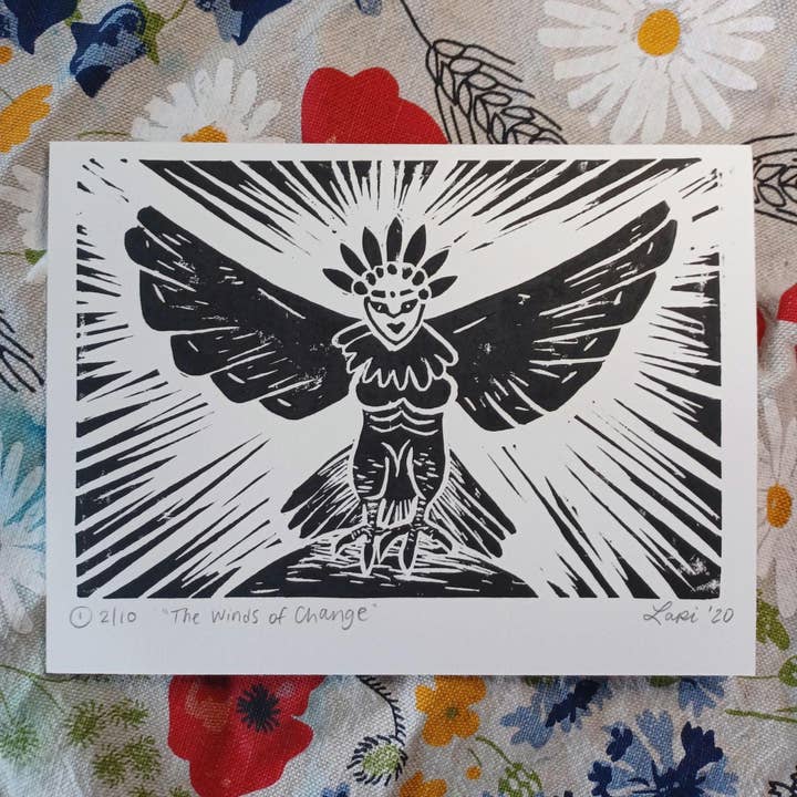 Larisanjou - Wholesale Art Print - Harpy Eagle Divine Feminine Handmade Linocut Limited Edition
