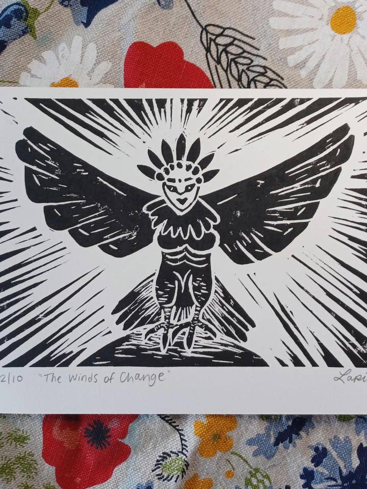 Harpy Eagle Divine Feminine Handmade Linocut Limited Edition for wholesale by Larisanjou