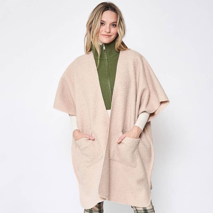 Open Front Winter Knit Kimono with Pockets for wholesale by Fashion City