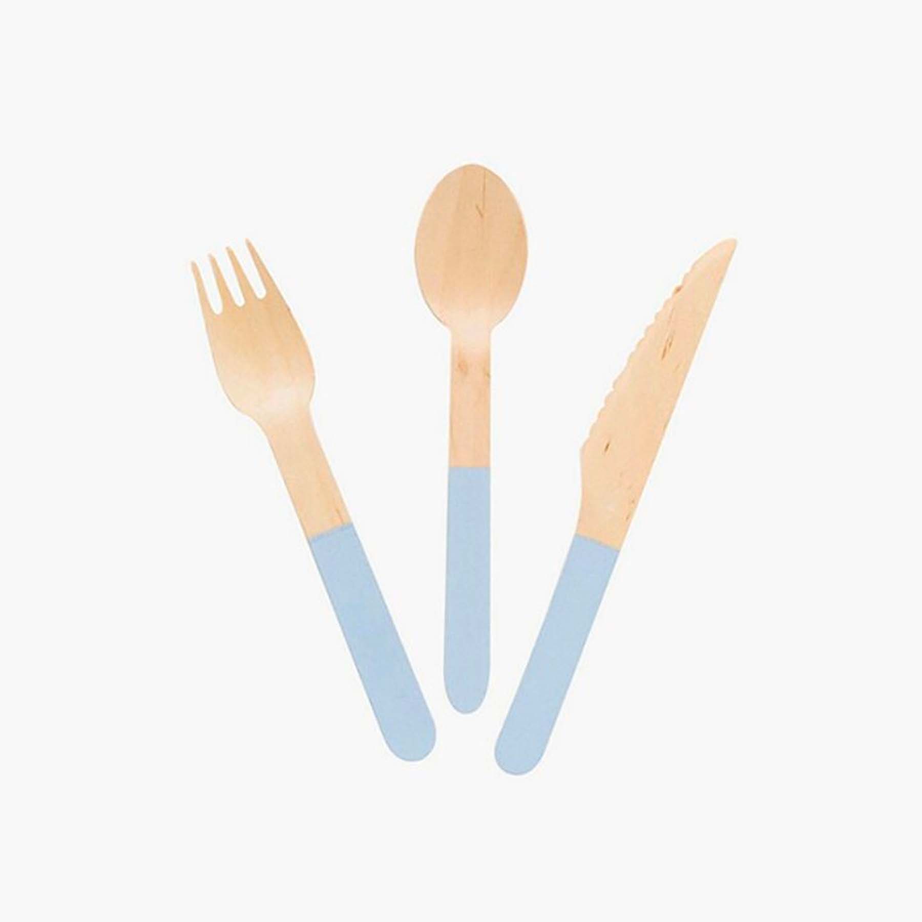 Ellie's Party Supply - Wholesale Disposable Servingware Set - Pastel Blue Wooden Utensils (Set of 24)8