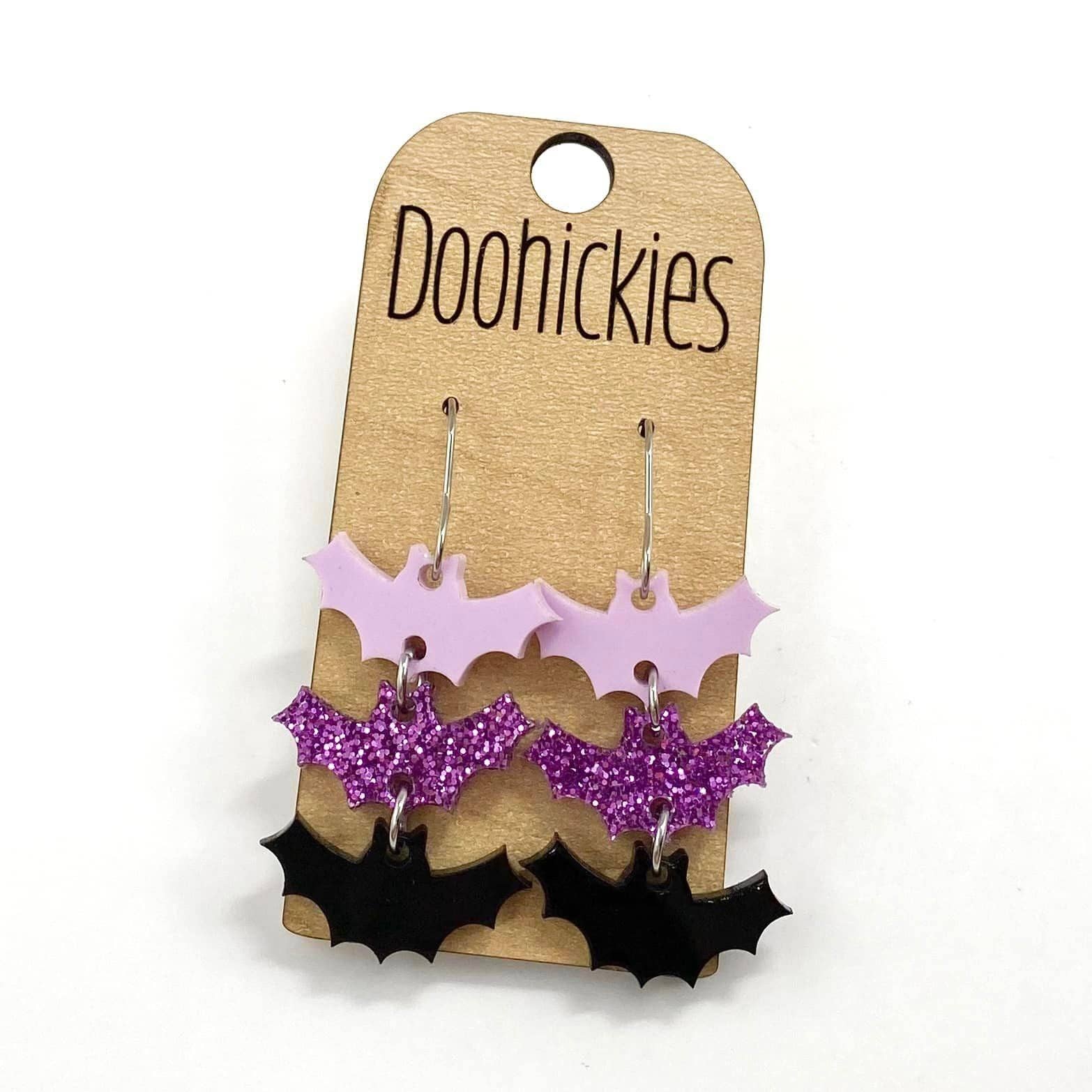 Doohickies - Wholesale Dangle Earrings - 2" Triple Bat Dangles - Halloween Acrylic Earrings2