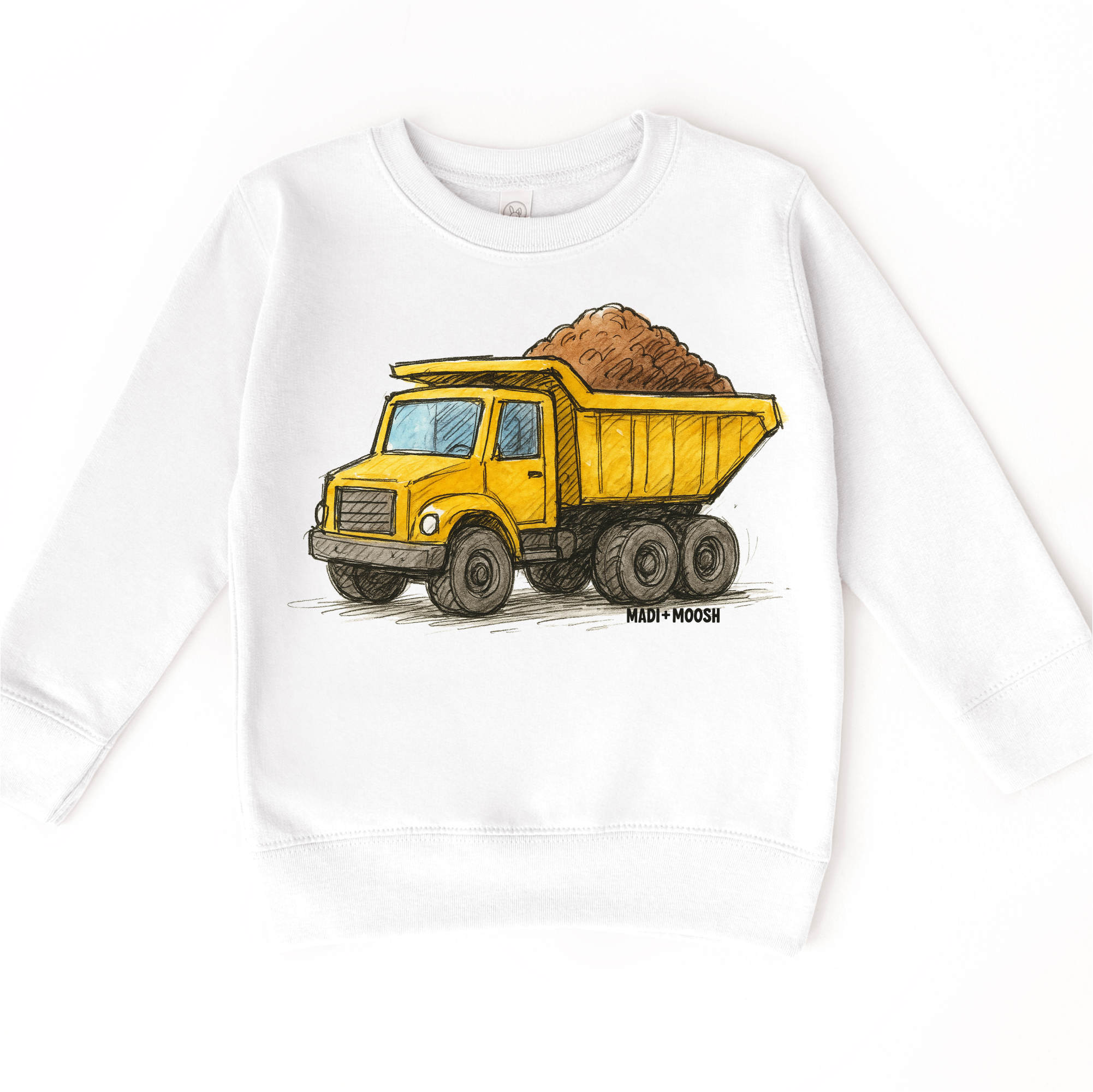 Madi Moosh - Vendita all'ingrosso Maglietta serigrafata - Bambini - Maglietta da Costruzione con Camion Ribaltabile - Maglietta con Disegno Schizzo0