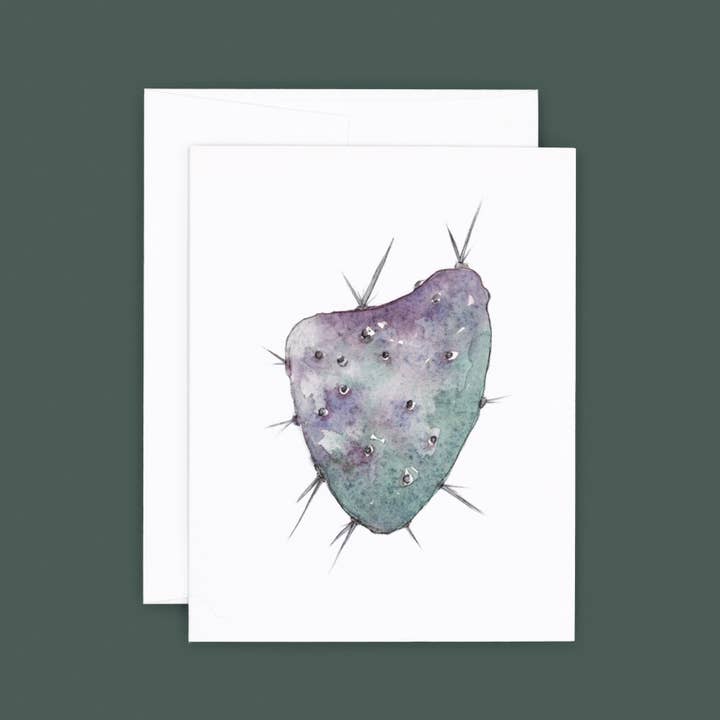 Prickly Pear Cactus Pad Grußkarte, Violett für den Großhandel von Cacti Oasis©