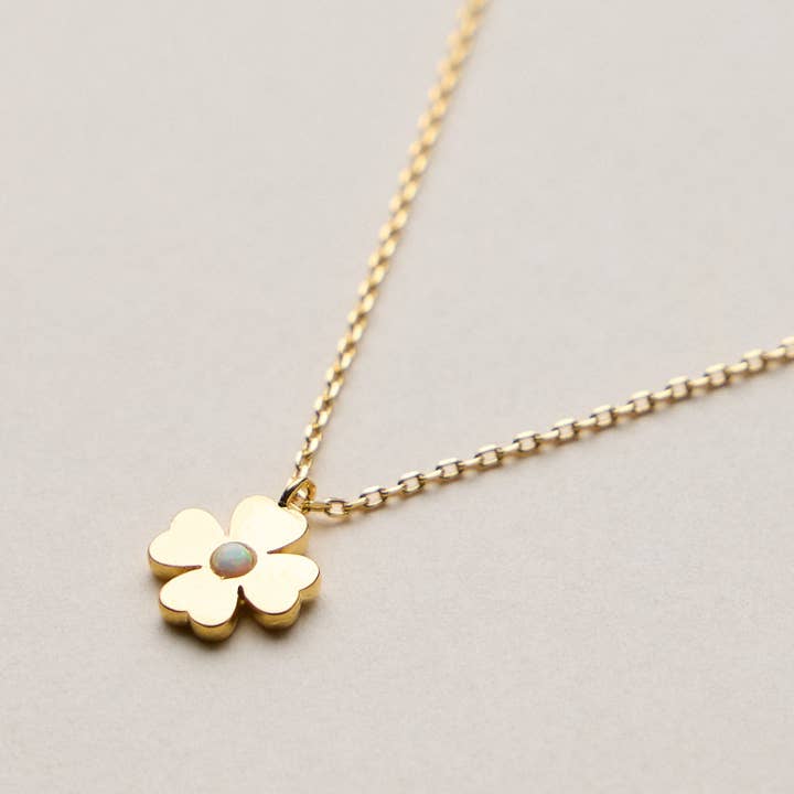 Gold Dipped Clover Opal Pendant Necklace for wholesale by Frem