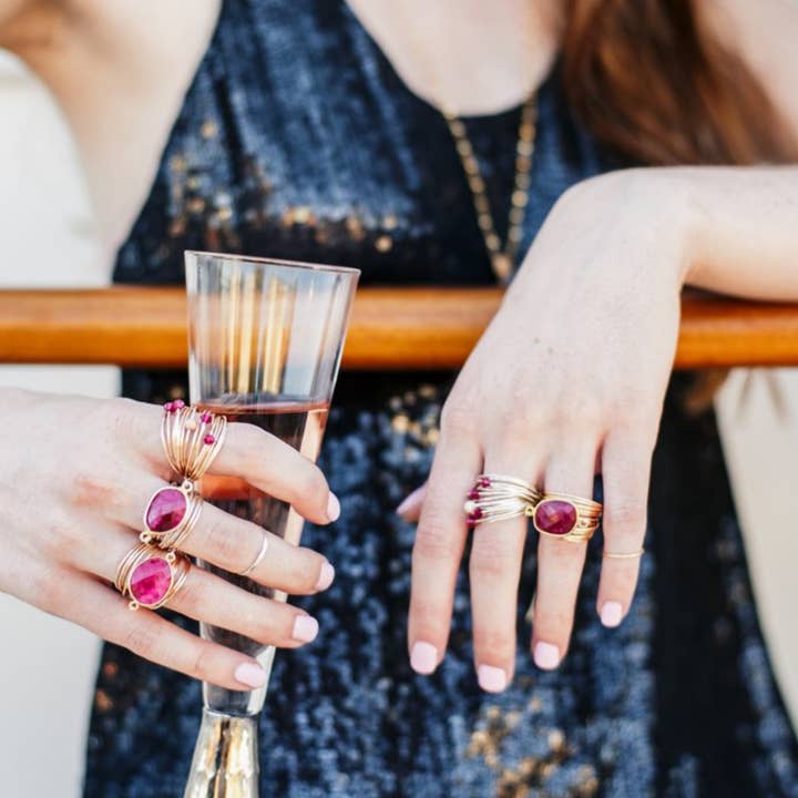 A Blonde and Her Bag - Wholesale Cocktail/Statement Ring - Marcia Wire Wrap Ring with Ruby Swarovski Crystals