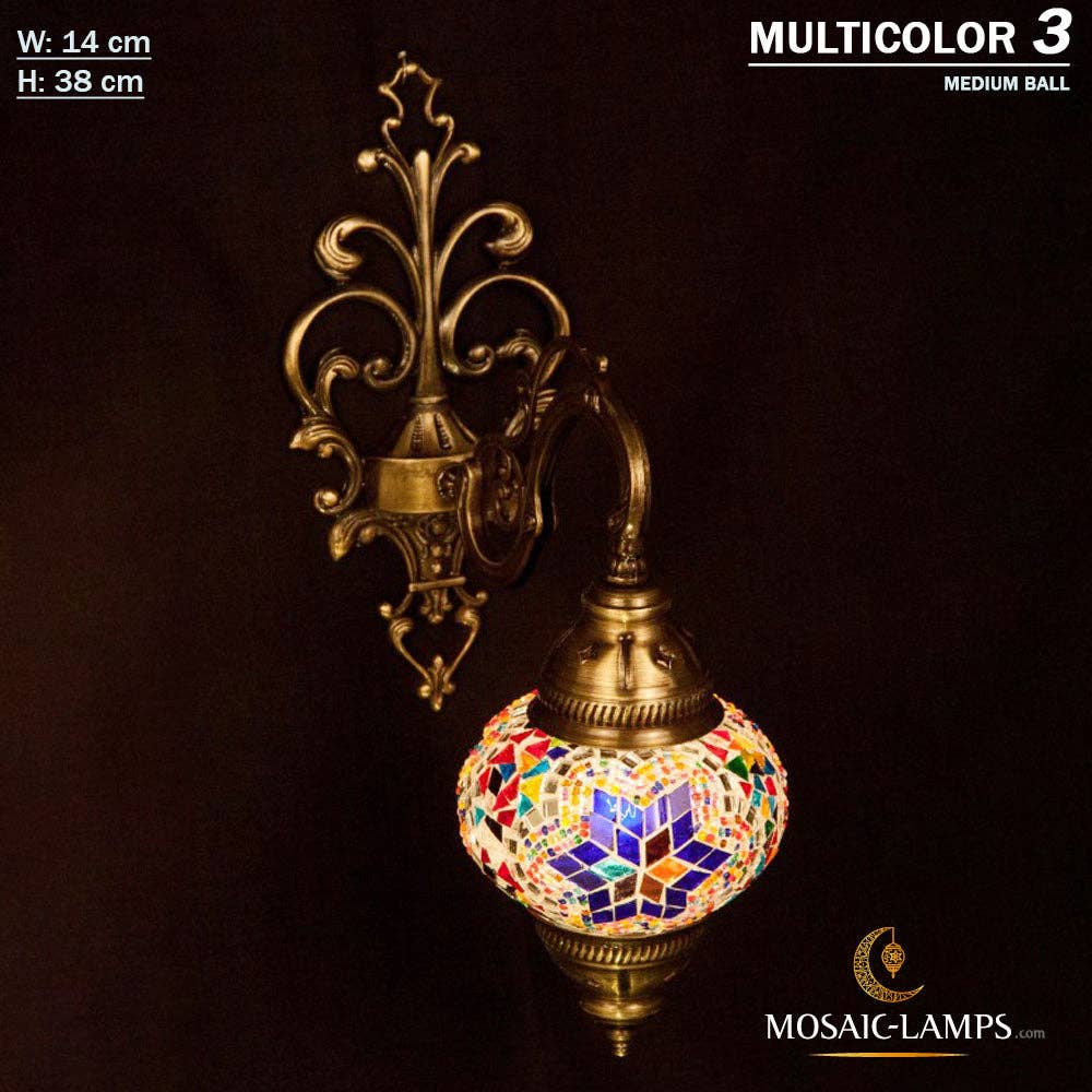 Mosaic Lamps - Wholesale Sconce - Turkish Mosaic Single Medium Globe Wall Lamp, Traditional Moroccan Vintage Ceiling Sconce, Handmade Marrakech Bedroom Living Room Wall Lights10