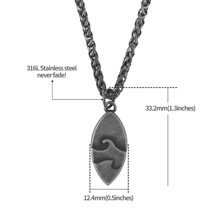 Made By Nami - Wholesale Pendant/Charm Necklace - Surfboard Necklace - Black2