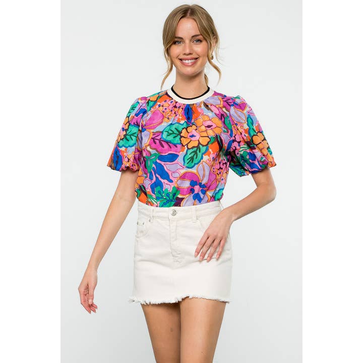 Puff Sleeve Flower Print Top for wholesale by THML