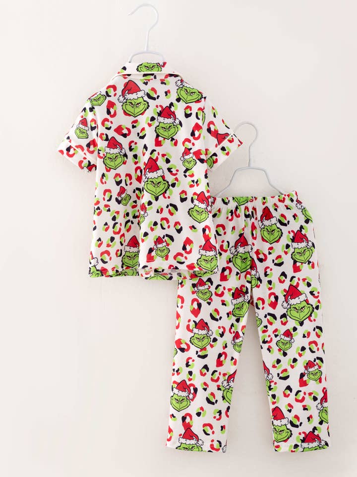 littleoneusa - Wholesale Sleepwear Set - Kids - Christmas Grinch Leopard Girl Pajamas Sleepwear Kids Clothes