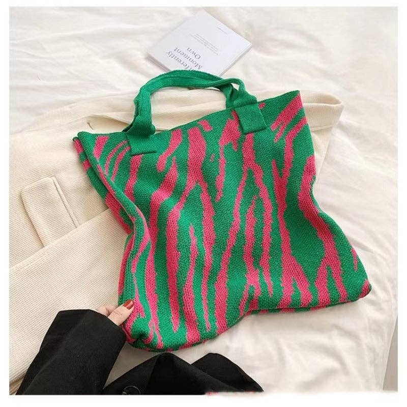 ShieldChic – Engroshandel Tote bag - Dame – Hæklet Net Taske Skuldertaske Stribet Taske6