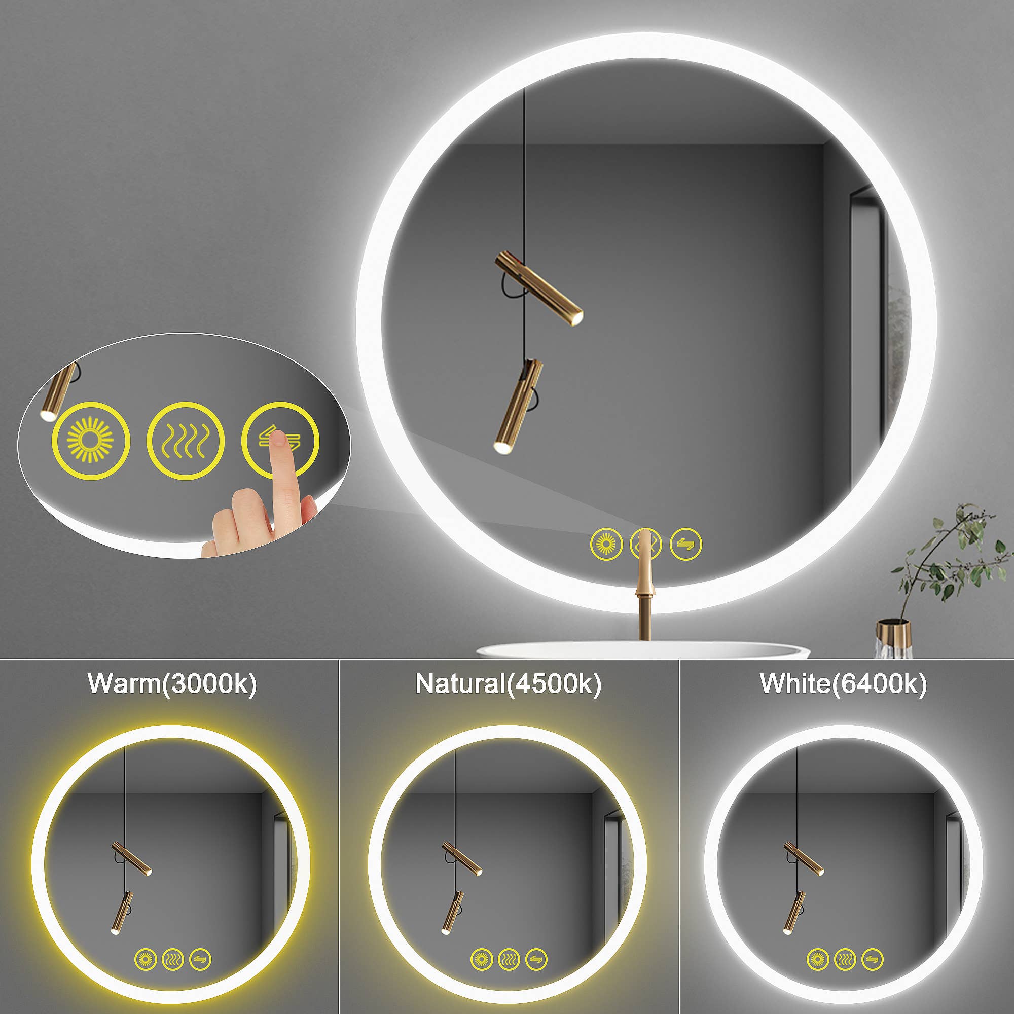 Brio Lighting - Wholesale Bathroom Mirror - Bathroom Mirror LED 28" Round Dimmable Anti-Fog Frameless2