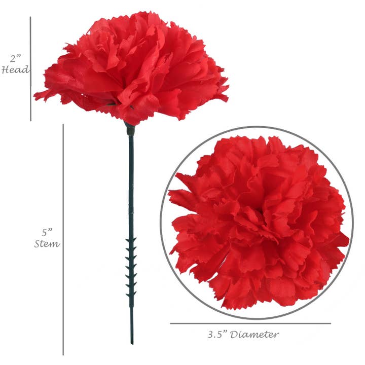 Larksilk - Wholesale Artificial flowers - 100-Pack: Vibrant Red Carnation Picks, 5" Stems, 3.5" Wide4