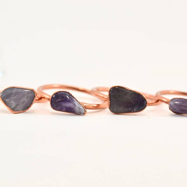 Amethyst Ring | Smooth Amethyst Ring | Copper Birthstone for wholesale by Daddy Daughter Jewelry