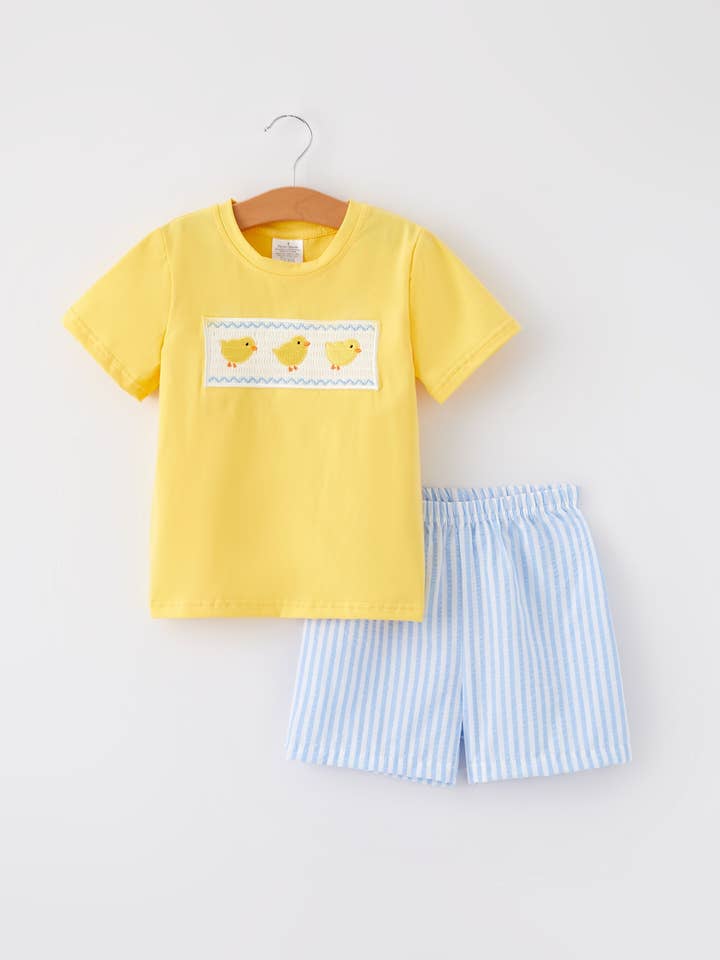 Spring and Summer Chicken Embroidery Short Sleeve Shorts Boy Set for wholesale by Rylee Faith Designs
