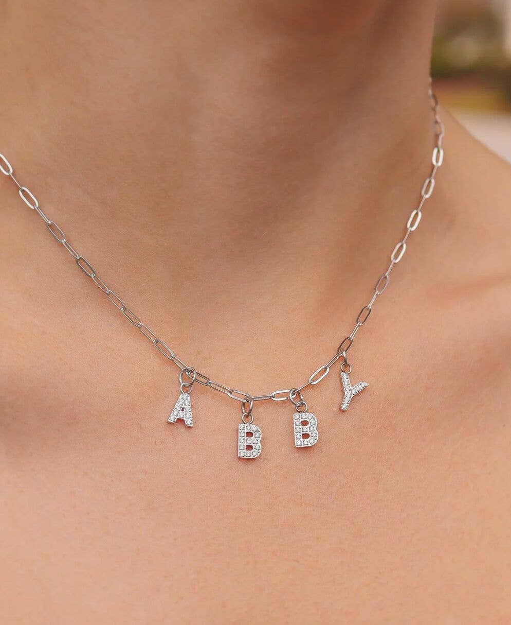 WJW - Vendita all'ingrosso Ciondolo/pendente - Ciondoli con lettera iniziale in acciaio inossidabile e pavé di zirconi cubici29