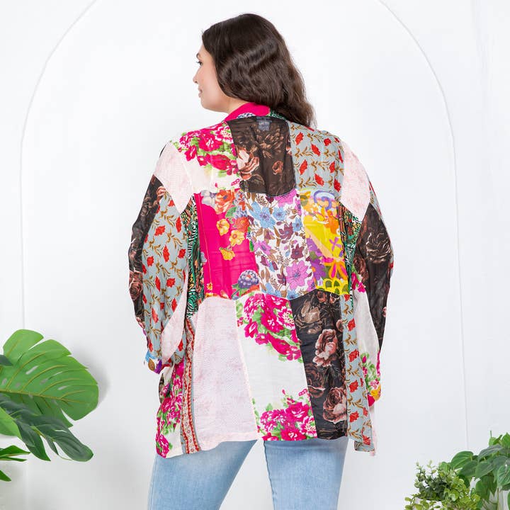 Young Threads - Wholesale Kimono - Women's - Kimono Top In Overdyed Mix N Match Patches - in 7 Color ways48