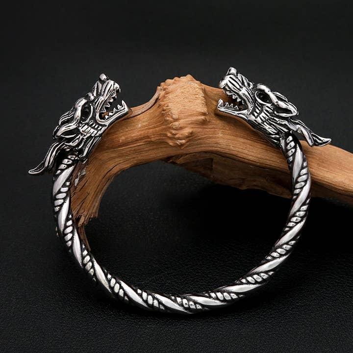 Gemcohub - Wholesale Cuff Bracelet - Viking Style Domineering Double Dragon Head Bracelet5