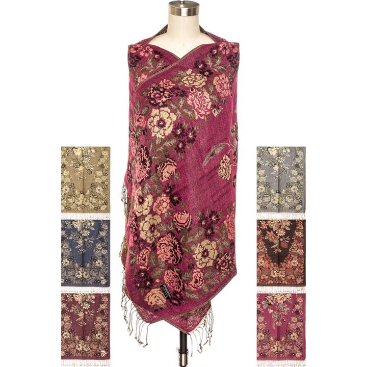 Ensemble d'écharpes Pashmina à motif floral en intarsia pour la vente par LA Jewelry Plaza