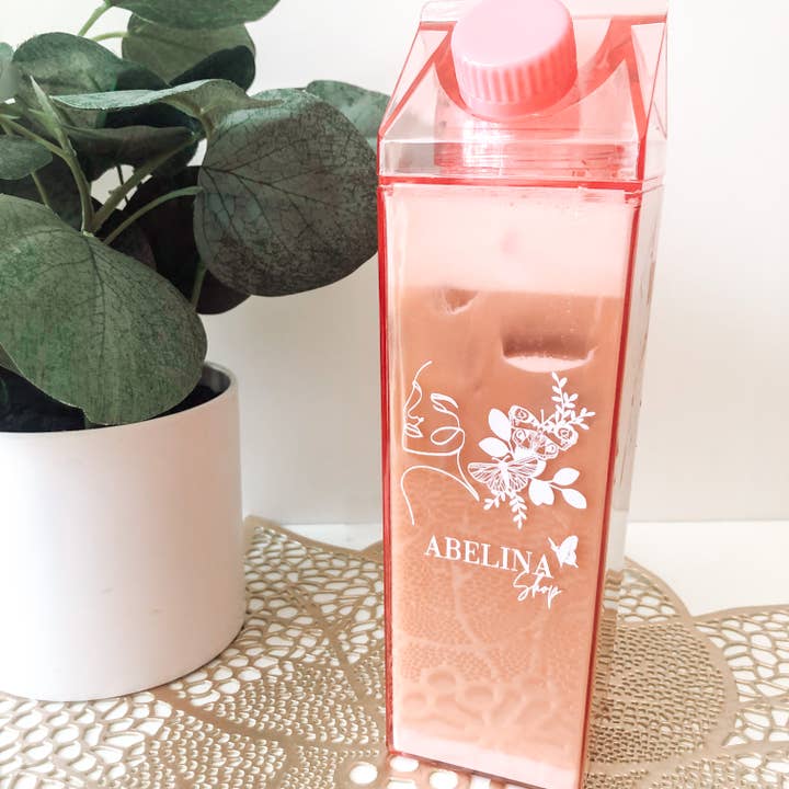 Abelina Shop - Wholesale Water Bottle - Abelina Shop Signature Logo PINK Milk Carton Bottle