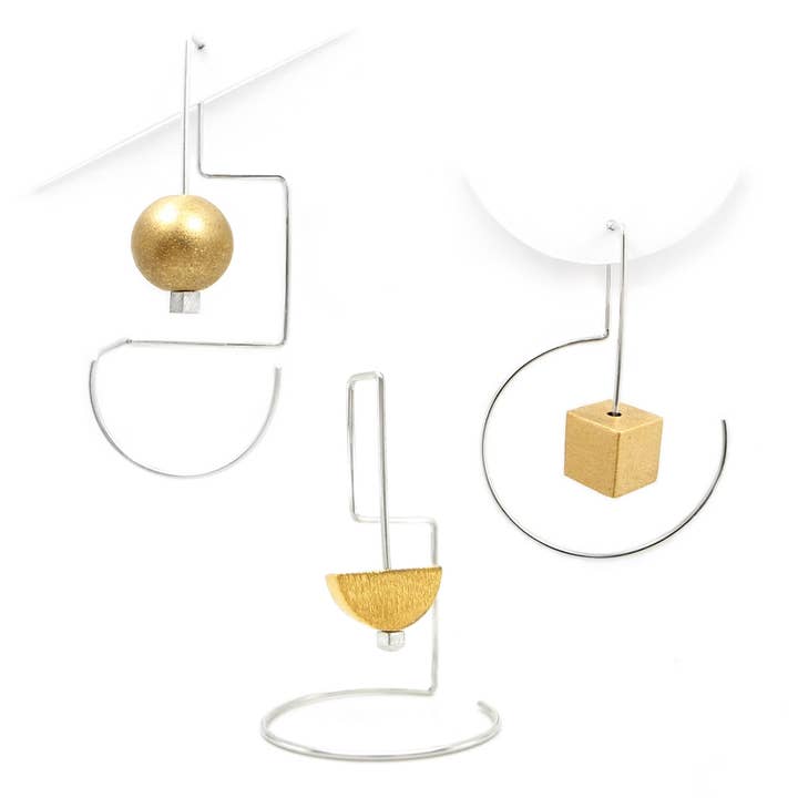 Labyrinth MIDI earrings | silver + brass or gold beads for wholesale by DeeLyn :: Design