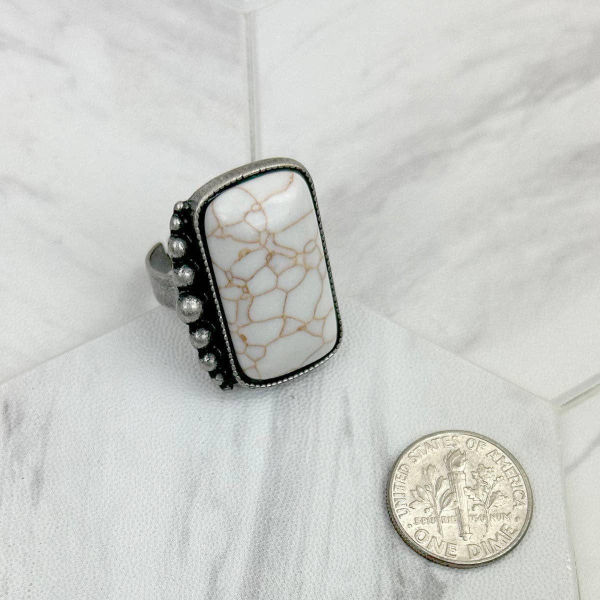 Western Elite Jewelry - Wholesale Cocktail/Statement Ring - RZ231205-71                     Silver metal with blue turquoise rectangle stone adjustable Ring1