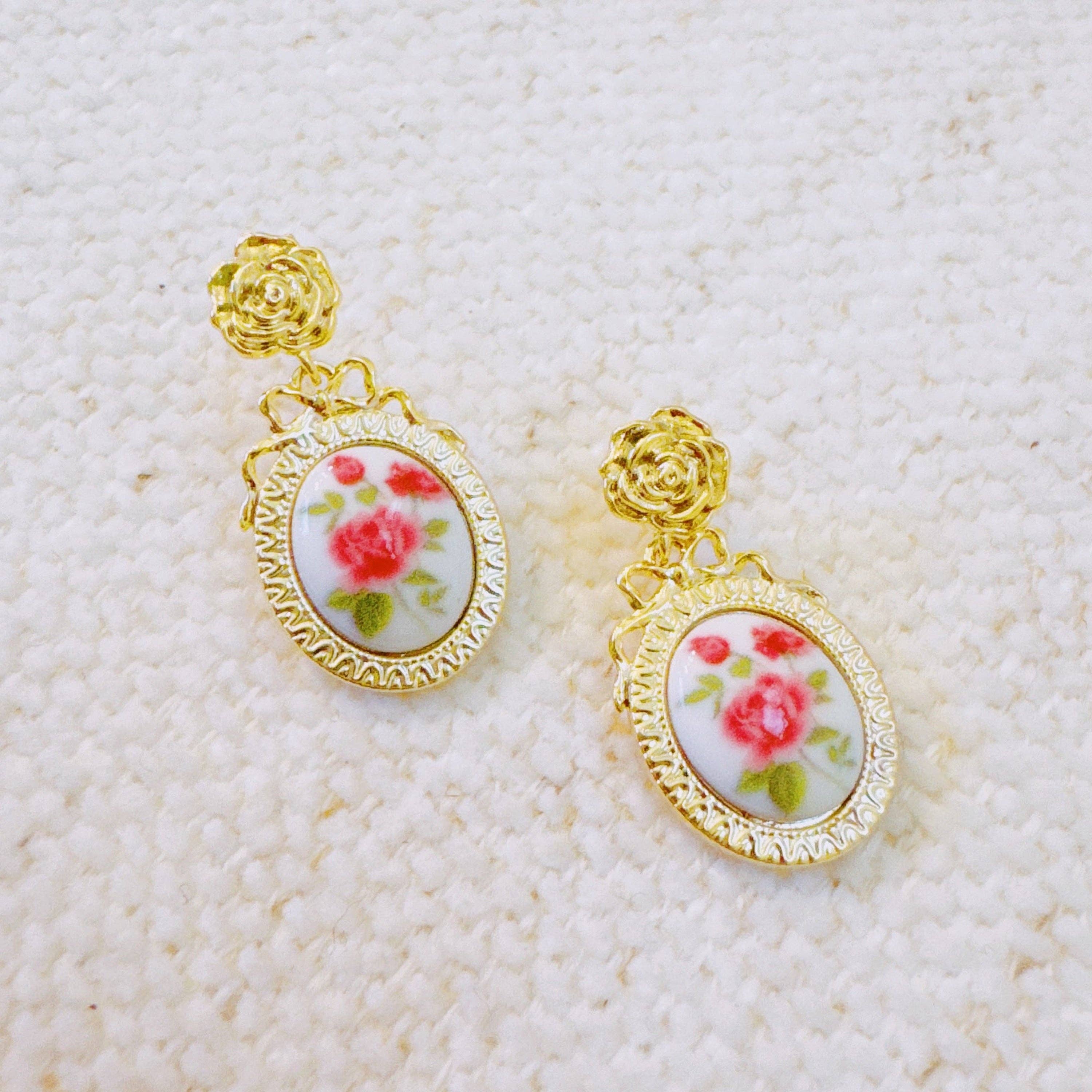 Ellison+Young - Wholesale Dangle Earrings - Victorian Rose Charm Drop Earrings – Vintage-Inspired Detail