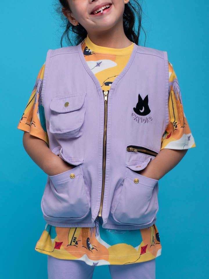 Gilet utilitaire pour enfants vert | Multi-poches à fermeture éclair pour la vente par Rapozza