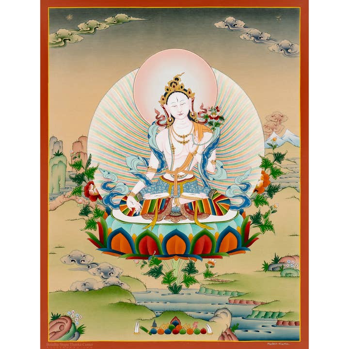 White Tara Thangka – The Essence of Compassionate Healing for wholesale by Boudha Stupa Thanka Centre