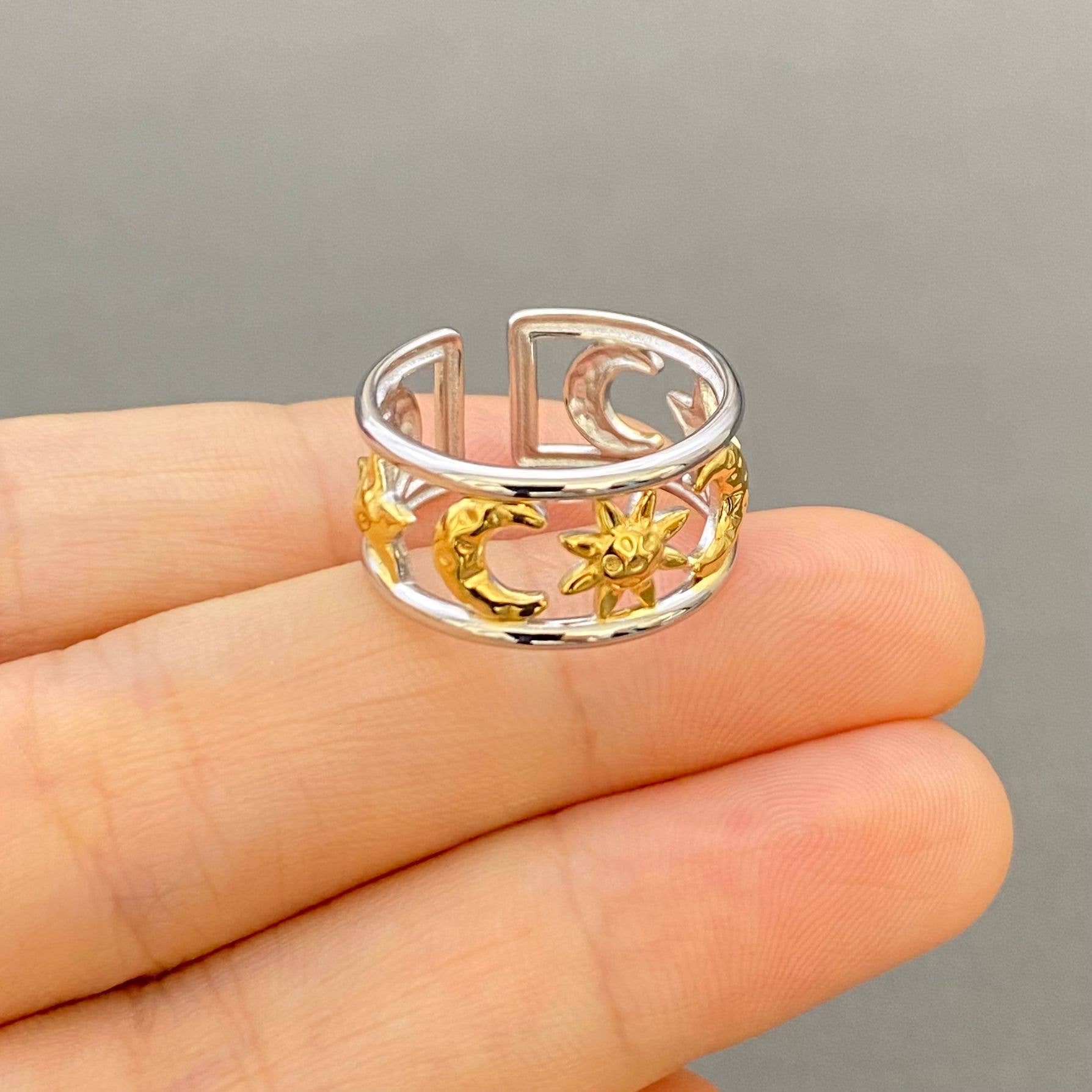 Mio Queena - Vendita all'ingrosso Anelli cocktail/statement - Anello Sole Luna Stella Bicolore 18K Oro SS - FGS/MS5