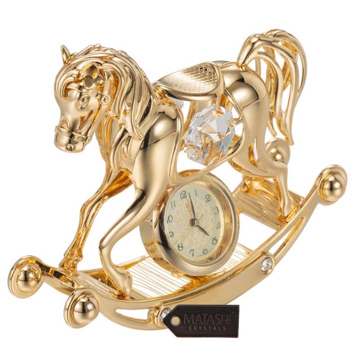 Matashi - Wholesale Decorative Tabletop Object - Matashi 24K Gold Plated Rocking Horse Desk Clock Ornament