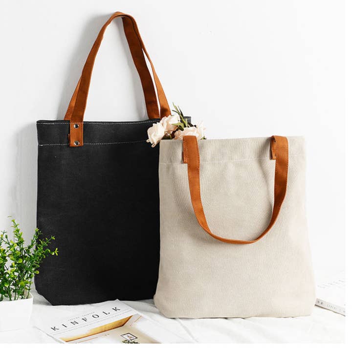 Canvas Tote Bag With PU Leather Handle ( 189TV/HH); for wholesale by H-H