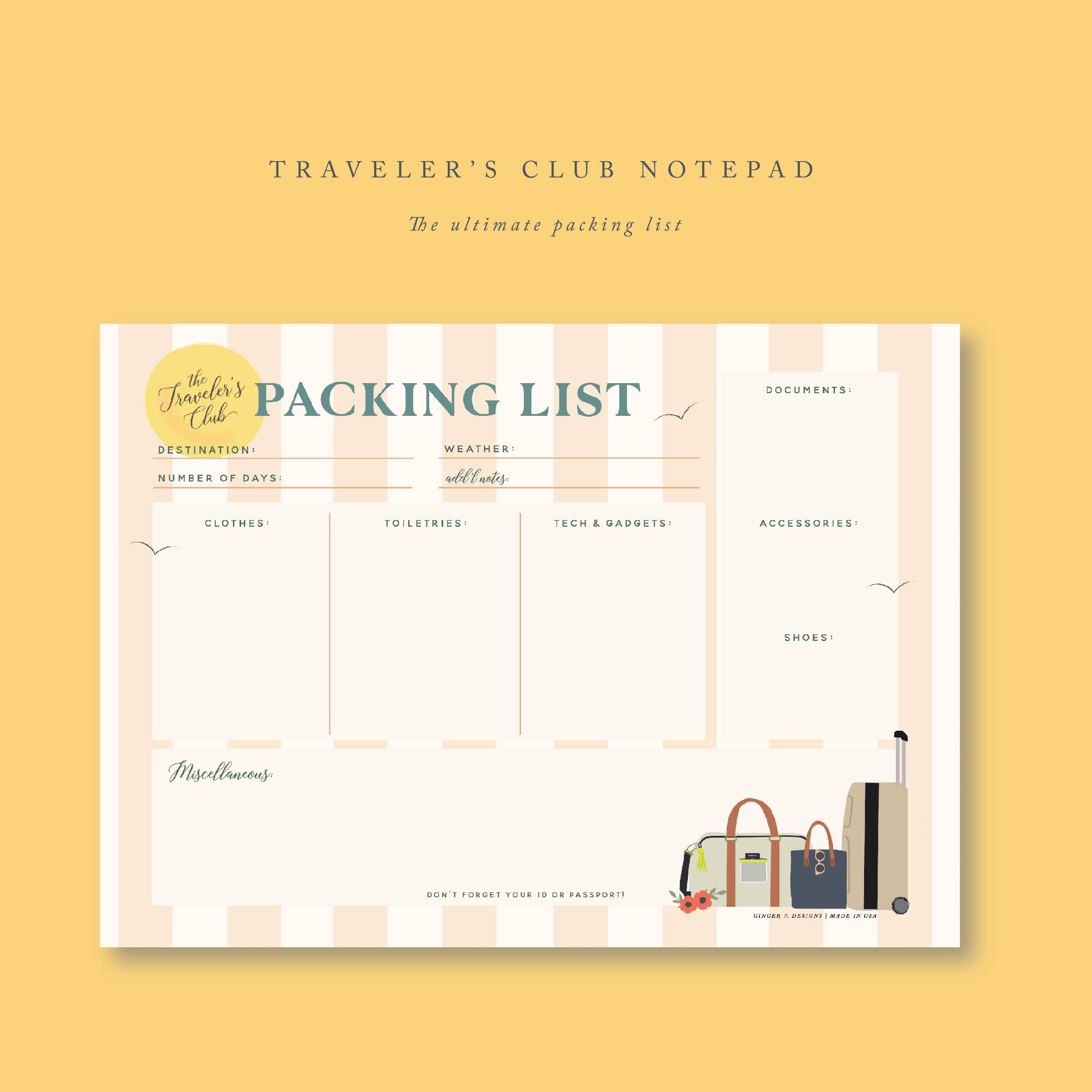 Ginger P. Designs - Wholesale Notepad - Traveler's Packing List Notepad1