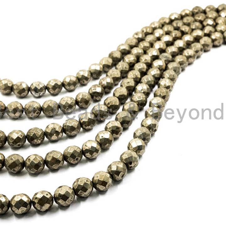 BestBeads&Beyond - Wholesale Beads - Quality Natural Pyrite 2mm/3mm/4mm/6mm/8mm/10mm/12mm/14mm/16mm beads, Round Faceted Pyrite Gemstone Beads, 15inch strand, SKU#W21