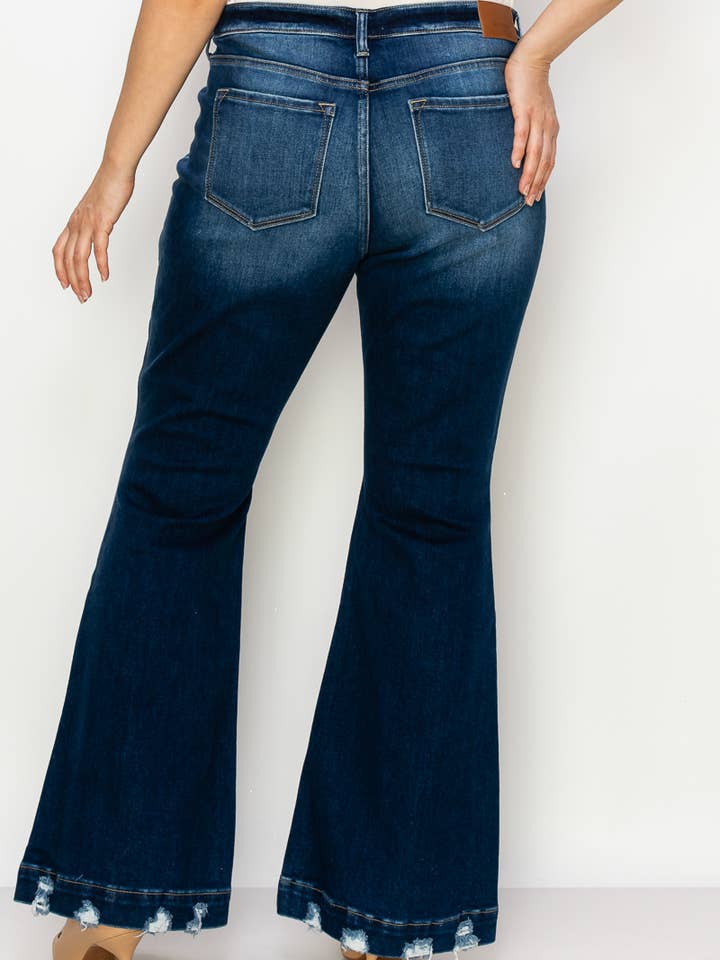 ARTEMIS VINTAGE - Wholesale Jeans - Women's - PLUS SIZE MID RISE SUPER FLARE W/ DISTRESSED WIDE HEM JEANS