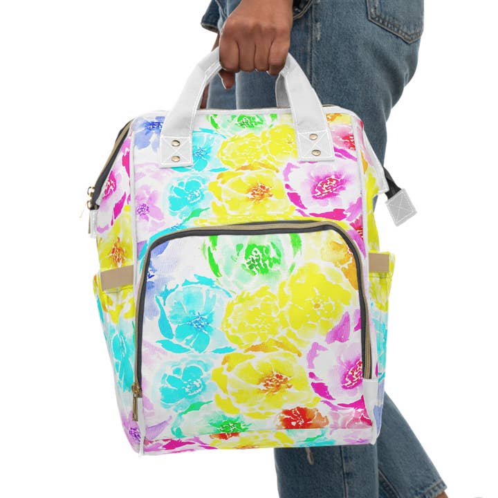 Blöjryggsäck med akvarellblommönster för wholesale av Oceane's Echo