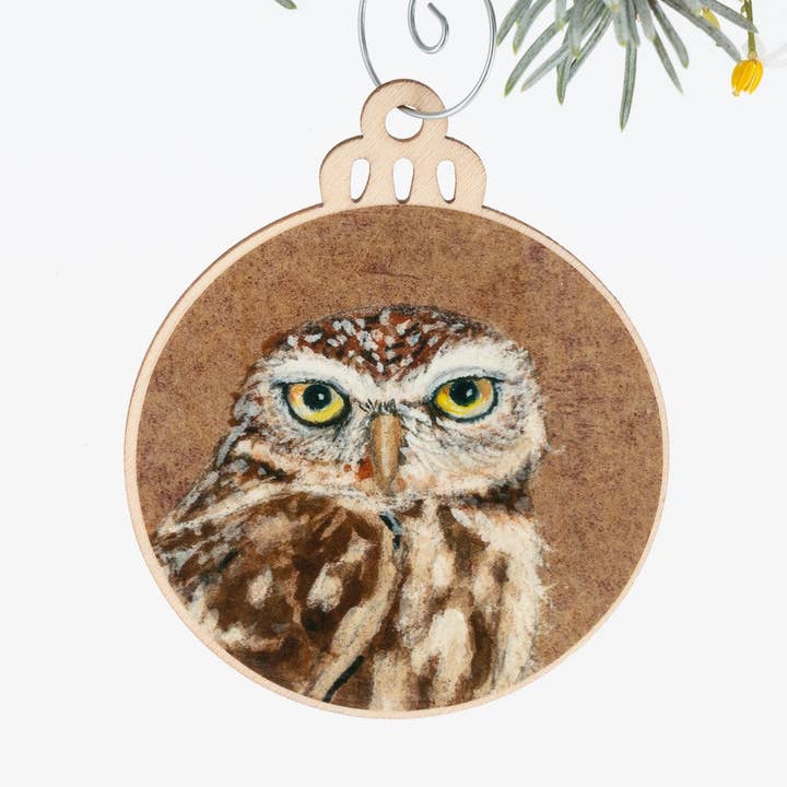 Little Owl Ornament | Christmas Ornament | Bird Ornament | Wooden Ornament | Bird Art | Bird Painting | Gift for Her | Owl Ornament Gift for wholesale by Orphan Girl Fine Art