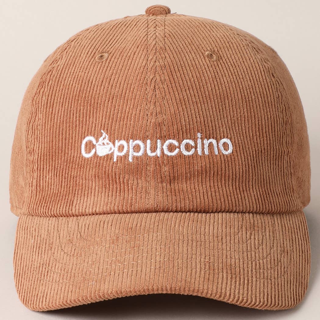 Fashion City - Wholesale Baseball Cap - Women's - Cappuccino Letter Graphic Embroidery Corduroy Cap0