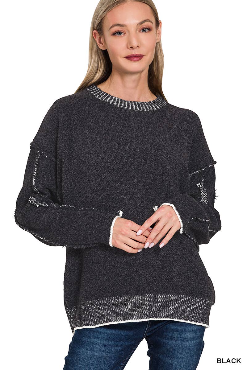 42POPS - Wholesale Knit Sweater - Women's - 1031 Exposed Seam Round Neck Sweater SI-283951