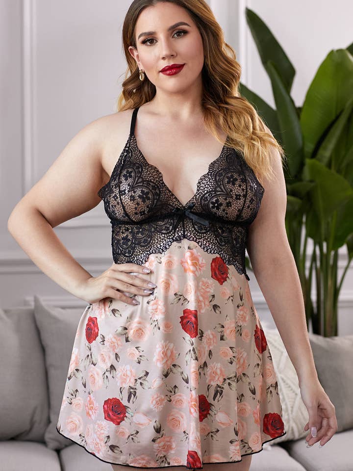 Lace Bra Splicing Floral Babydoll for wholesale by Fashion Quality Boutik