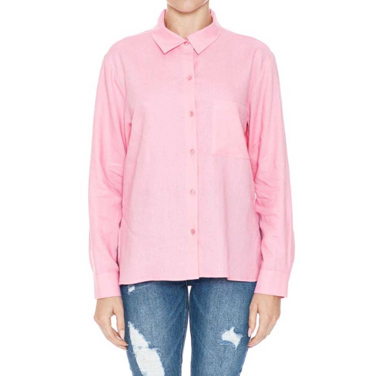 Timeless - Wholesale Button Down Shirt - Women's - LINEN LONG SLEEVE BUTTON DOWN SHIRT W SIDE SLITS8