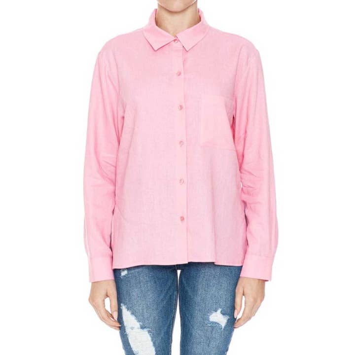 Timeless - Wholesale Button Down Shirt - Women's - LINEN LONG SLEEVE BUTTON DOWN SHIRT W SIDE SLITS8